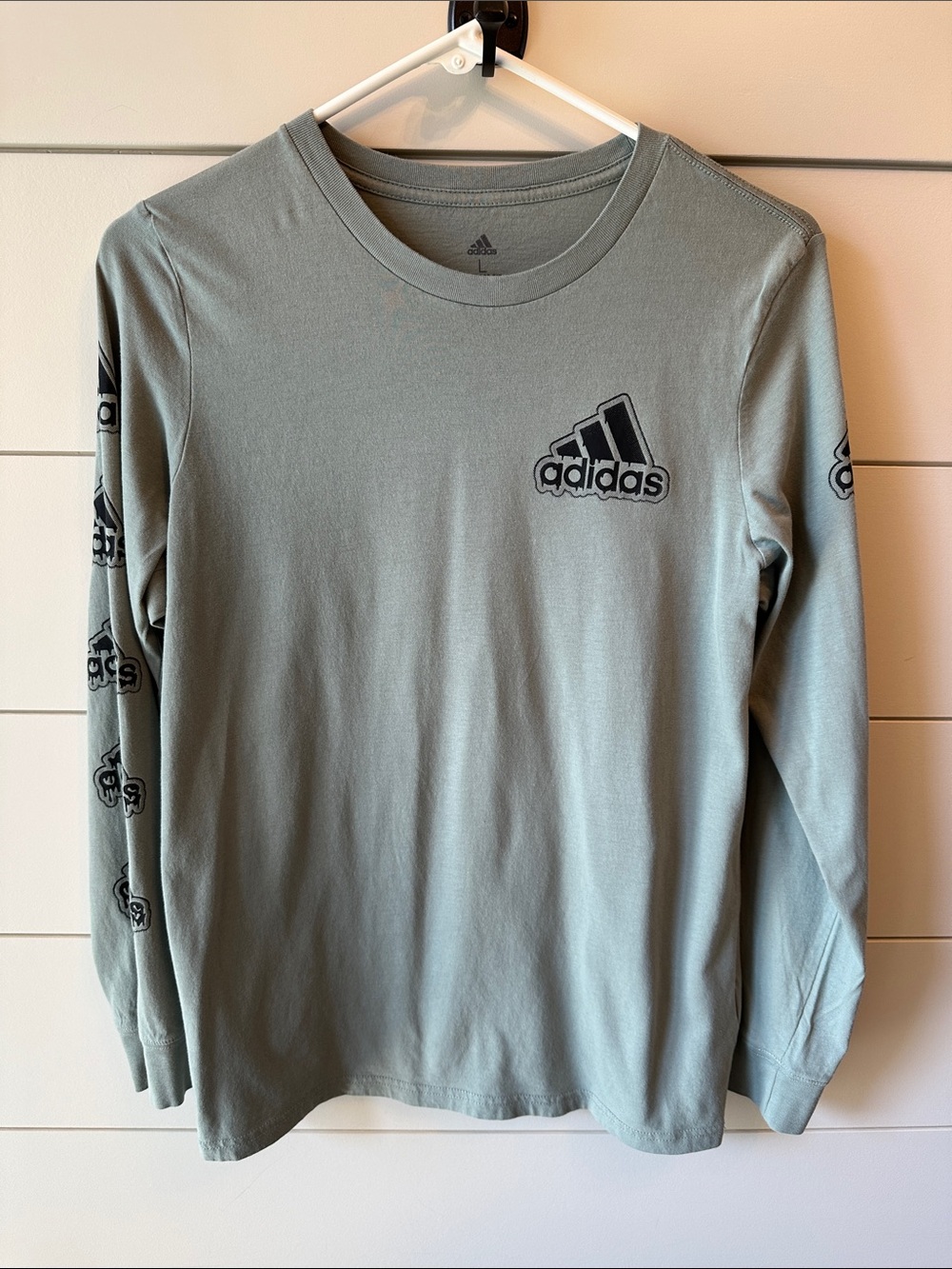 adidas boys Long Sleeve Logo Tee - Light Sage
